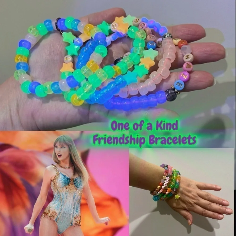 Kandi Swiftie friendship bracelet glow in the dark, stretch festival rave OOAK